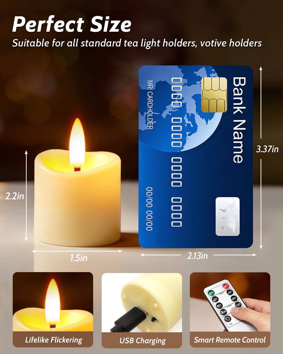 Rechargeable Flameless Candles with Remote Timer, 1.5"x2" LED Votive Fake Candles, Flickering Tea Lights Candles Battery Operated for Wedding Party Windows Table Home Decor (6 Pack)