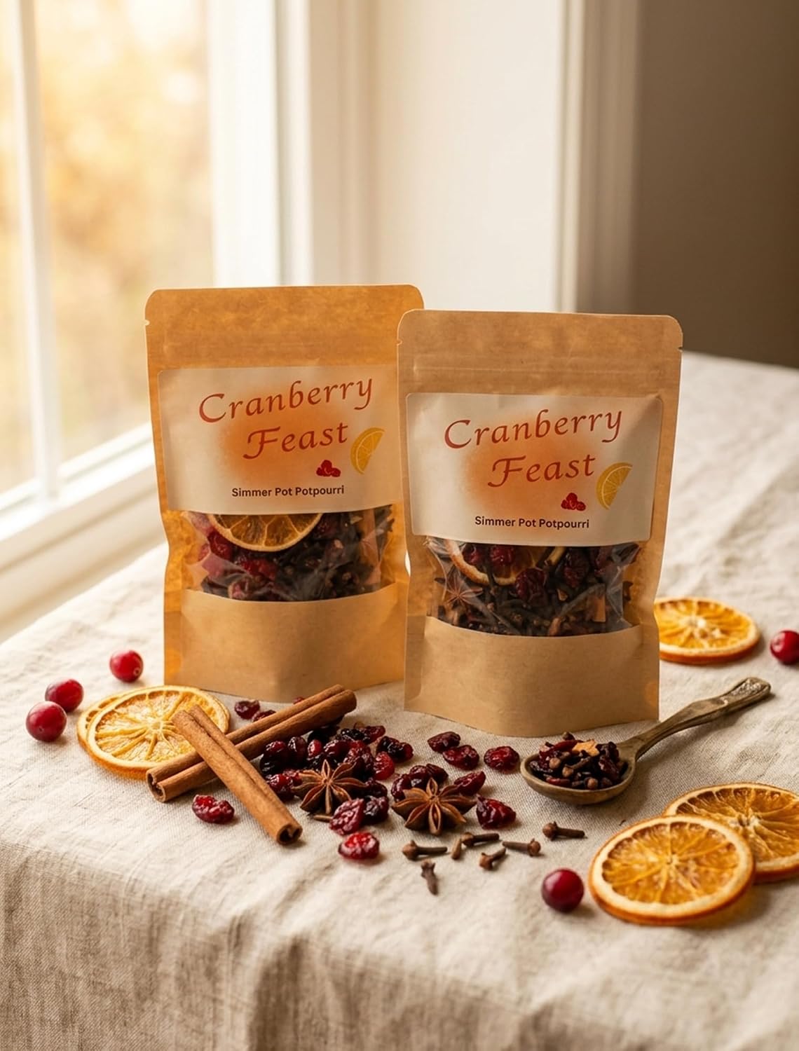 Cranberry Feast Stovetop Potpourri Kit - Natural Home Fragrance Simmer Pot with Dried Orange Slices, Whole Cranberries, Cinnamon Sticks, Cloves & Cedar Wood - Cozy Autumn & Holiday Scent