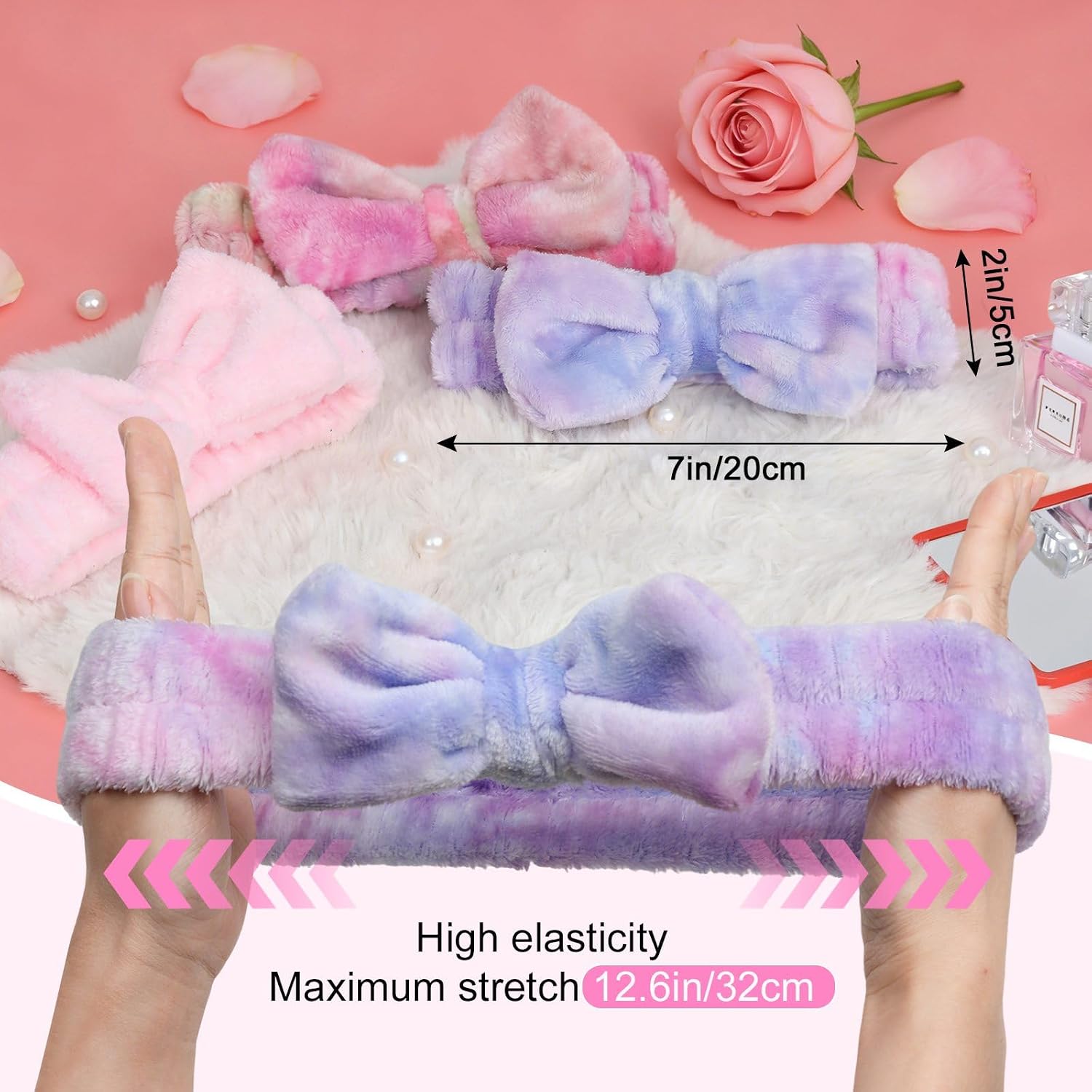 Headband for Washing Face, Spa Makeup Skincare Headbands for Women, 2pcs Bowknot Hair Bands (Black+Pink)