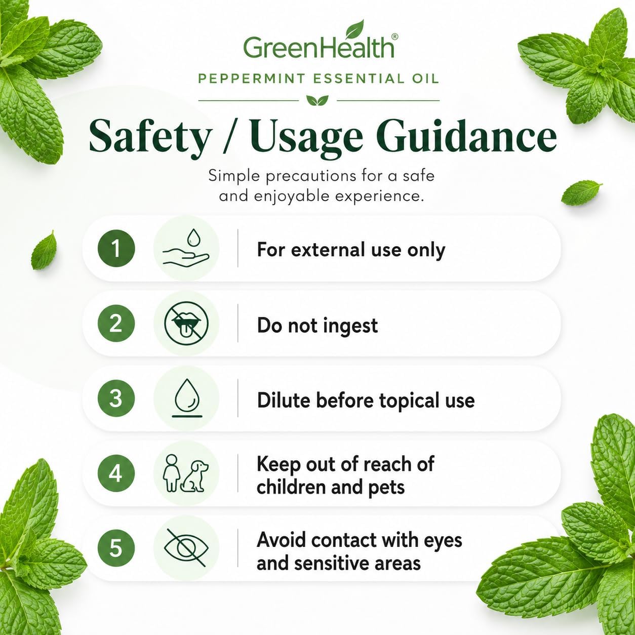 GreenHealth Japanese Peppermint Essential Oil – 8 fl oz – 100% Pure & Uncut – Strong Menthol Aroma – Steam-Distilled