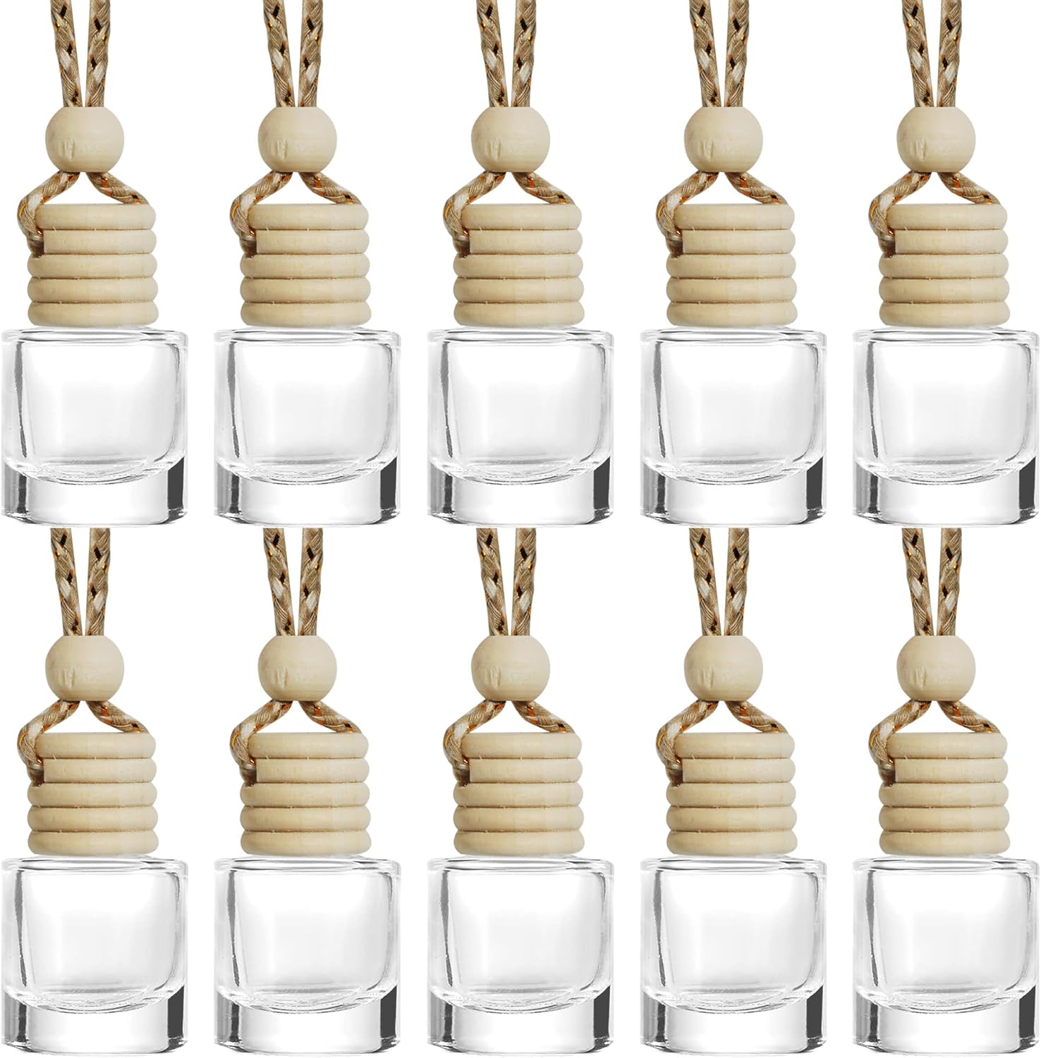 ESEWALAS 10Pcs Hanging Car Air Freshener,8ml Car Hanging Diffuser,Empty Glass Perfume Bottles Oil Diffuser Perfume Aromatherapy Pendant Bottle,Air Freshener Diffuser Bottle Pendant