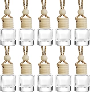 ESEWALAS 10Pcs Hanging Car Air Freshener,8ml Car Hanging Diffuser,Empty Glass Perfume Bottles Oil Diffuser Perfume Aromatherapy Pendant Bottle,Air Freshener Diffuser Bottle Pendant