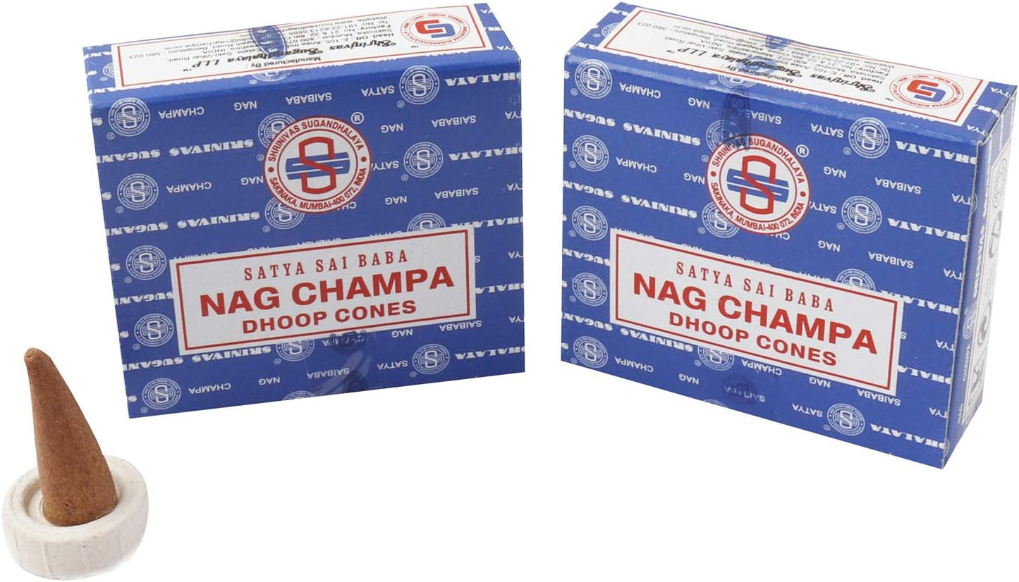 Satya 01431 Nag Champa Incense Dhoop Cones, 12 Packs x 12 Pieces