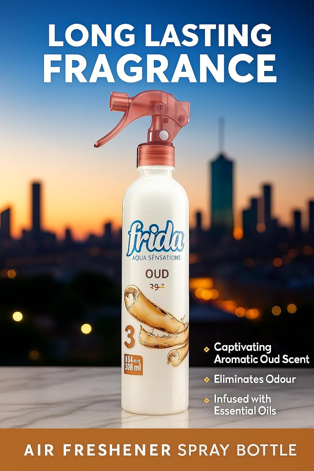 Air Freshener Spray – Oud Scent, Long-Lasting Room & Fabric Freshener, 16.2 oz Bottle – Odor Eliminator for Home, Office, and Car (OUD)