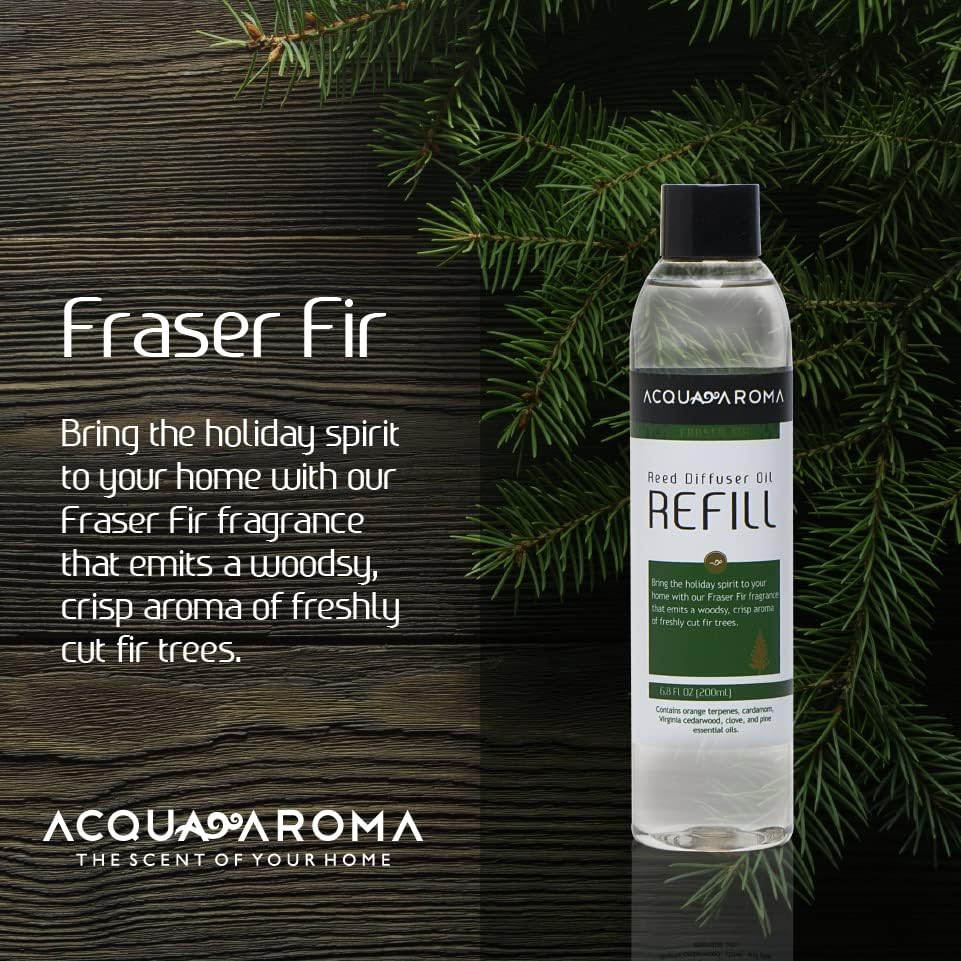 Acqua Aroma Fraser Fir Reed Diffuser Oil Refill 6.8 FL OZ (200ml) Contain Essential Oils. Fraser Fir Christmas Scent
