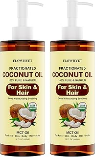 Organic Fractionated MCT Coconut Oil, 32 Fl Oz (2 x 16 Fl Oz), USDA Certified, 100% Pure & Natural Liquid Coconut Oil for Skin, Face, Body, Hair & Scalp, Lightweight Carrier Oil, Massage Oil