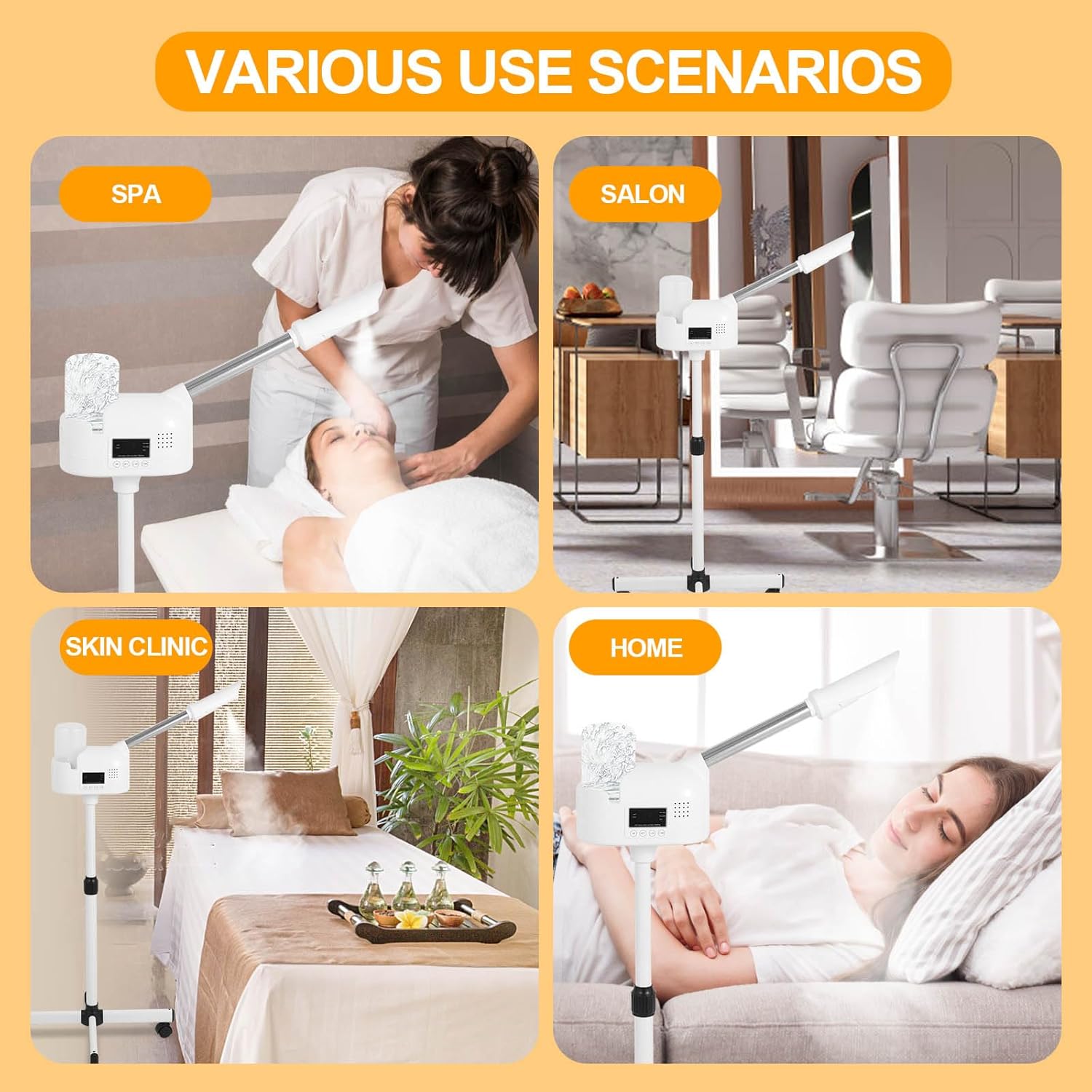 Professional Facial Steamer, Hot Mist Spray, Timer Function for Deep Hydration, Height Adjustable Face Steamer on Wheels and Rotatable Nozzle for Salon Spa Home Use
