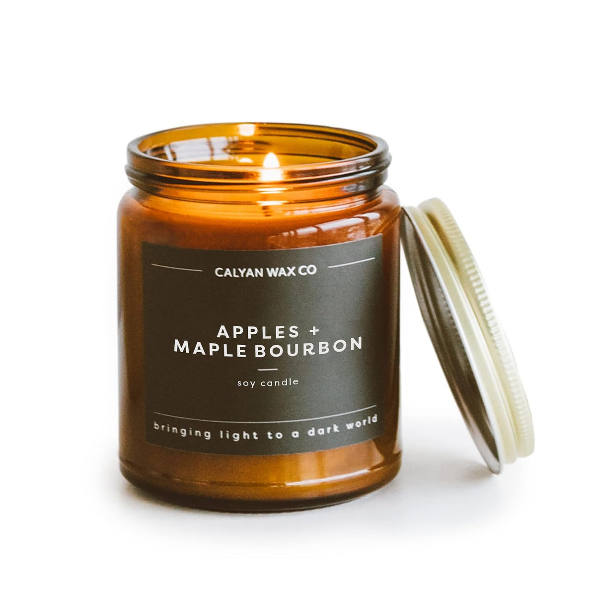 Calyan Wax Co. Apples & Maple Bourbon Scented Candle - 57 Hour Burn - Luxury Clean Soy Wax Candles - Long Lasting Amber Glass