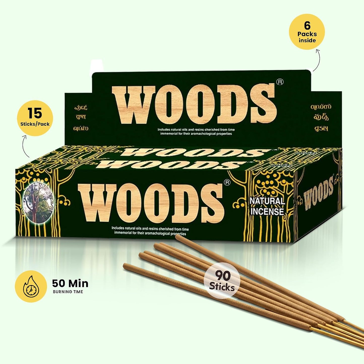 Cycle Woods Premium Natural Masala Incense Sticks | Sandalwood Incense Sticks with Cedarwood & Amber Notes | Luxury Home Fragrance for Meditation, Yoga & Relaxation – 9" 90 Sticks | 50 Min Burn Time