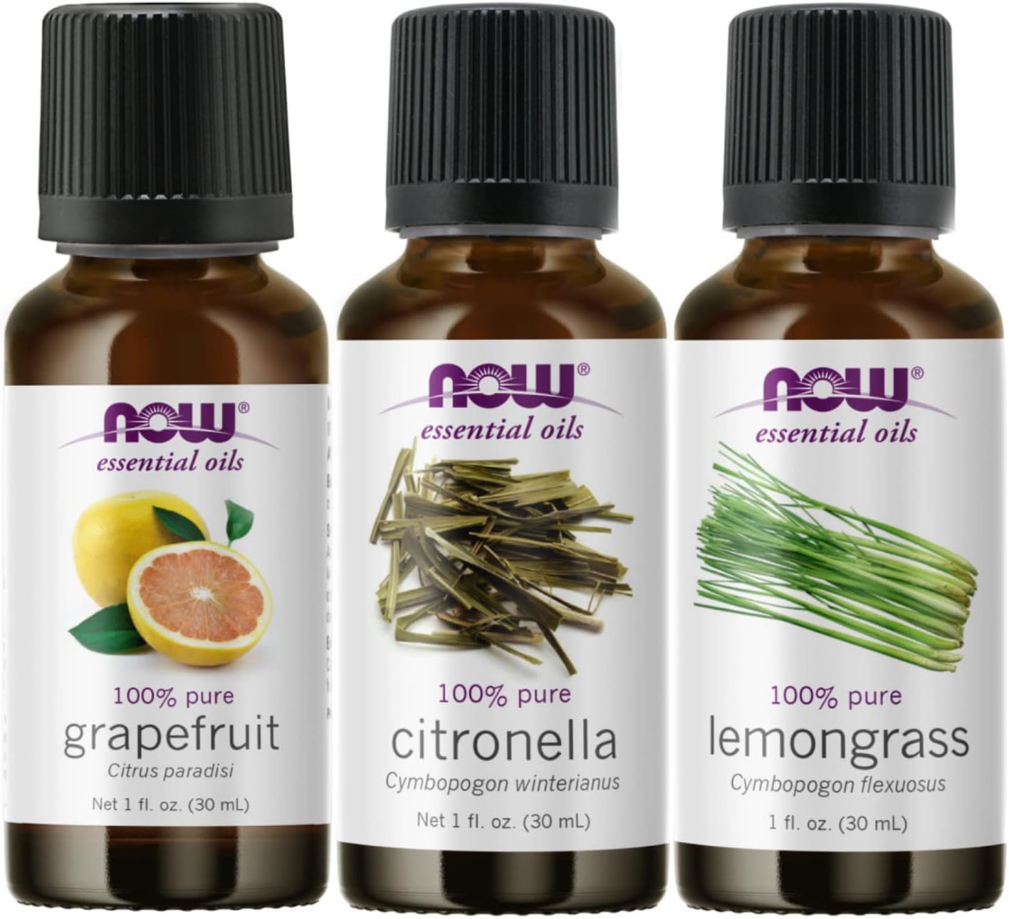 3-Pack Variety of Now Essential Oils: Summer Night Blend - Citronella, Lemongrass, Grapefruit