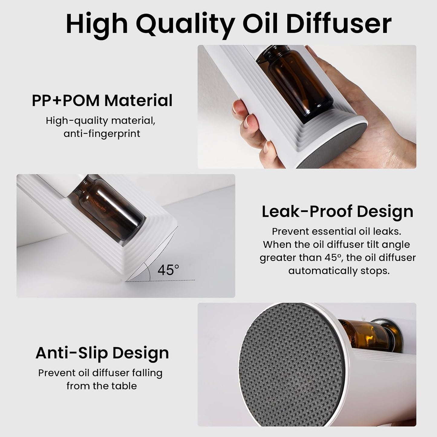 LAMA Waterless Essential Oil Diffuser, Portable Small Mini Scent Air Machine, Quiet Leak-Proof Home Fragrance Aroma Diffuser, USB Air Freshener with 1/2/3H Auto-Off Mode, 3 Mist Levels, White