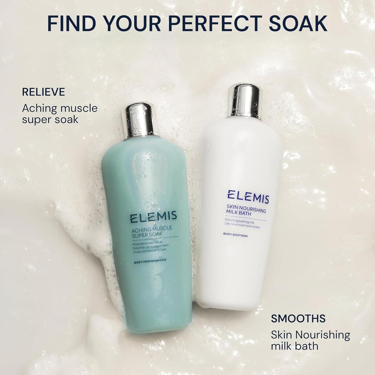 ELEMIS Aching Muscle Super Soak 400ml, Natural Bath Milk Soak To Ease Muscle Aches & Tension