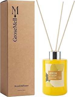 Fresh Lemon Scented Reed Diffuser Set – 4.06 fl.oz (120ml) with Sticks, Natural Essential Oil Aromatherapy for Home, Bedroom & Bathroom Decor, Housewarming Gift