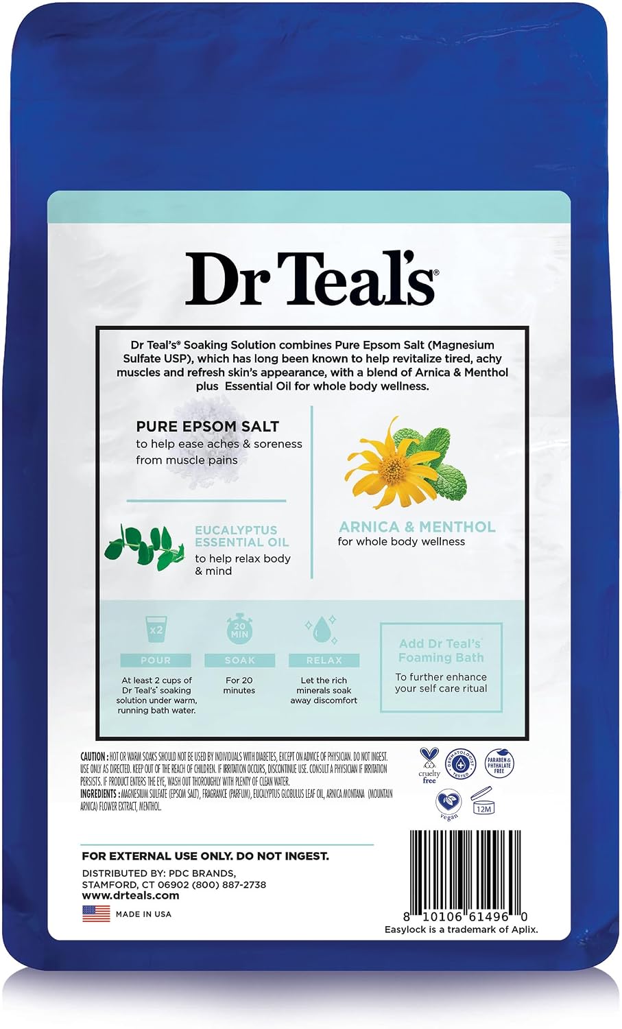 Dr Teal's Epsom Salt Magnesium Soak, Arnica Body Relief with Arnica, Menthol & Essential Oils, 3 lbs (Pack of 2)