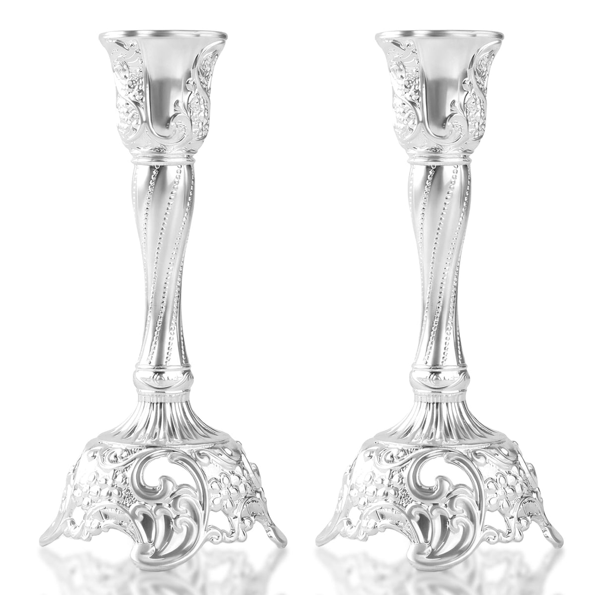 Shabbat Candles Holders Set of 2 - Silver Plated Shabbat Candlesticks