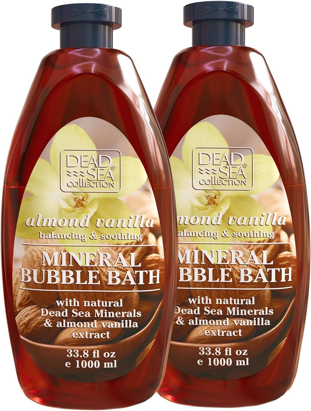 Dead Sea Collection Bubble Bath with Almond Vanilla for Women and Men - Sweet Almond Oil and Dead Sea Salt - Nourishing and Moisturizing Skin - Pack of 2 (67.6 fl.oz)
