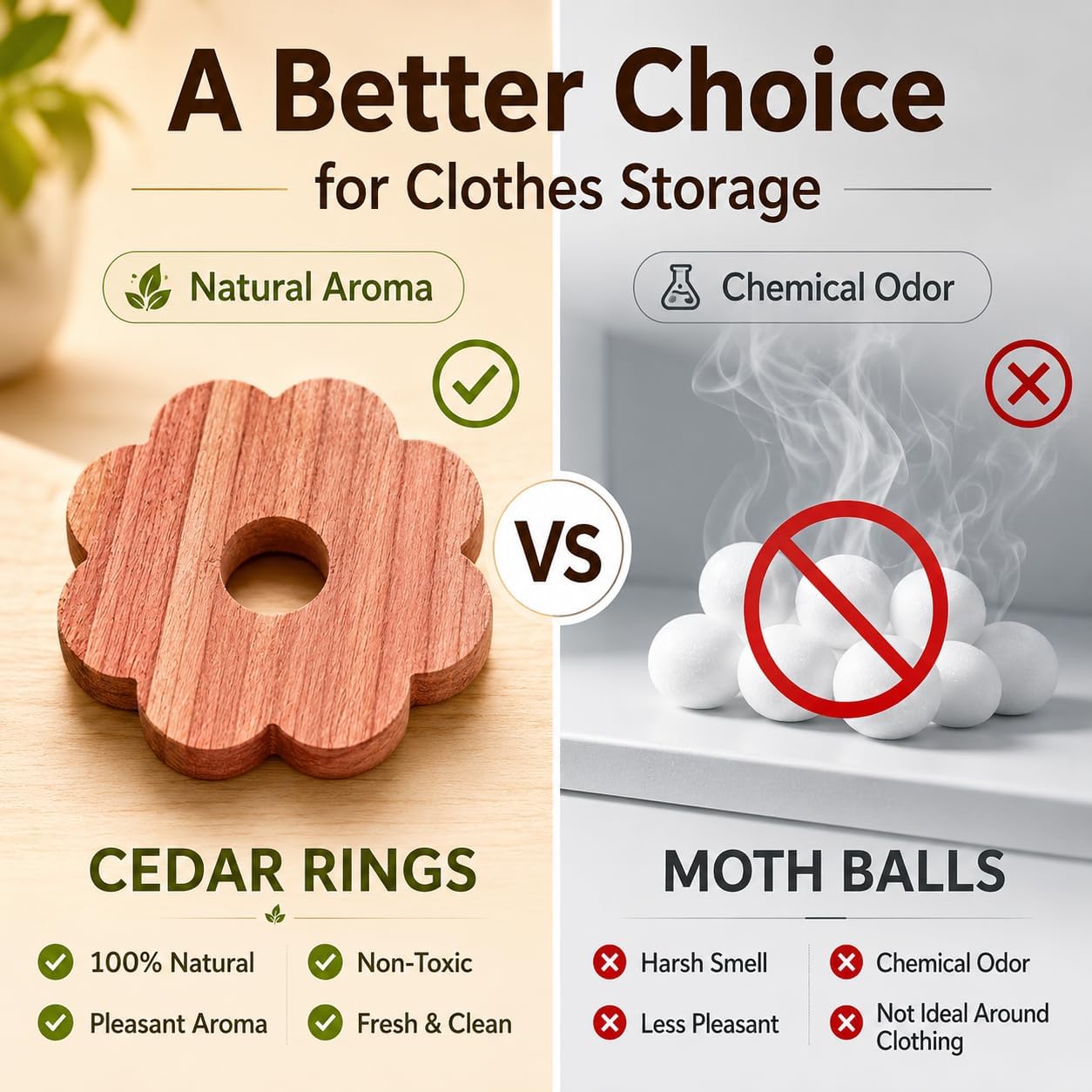 100 Pack Cedar Blocks for Clothes Storage, 100% Natural Aromatic Cedar Blocks for Closet, Wardrobe, Drawers and Shelves - 50 Rings and 50 Hearts Scented Wardrobe Freshener