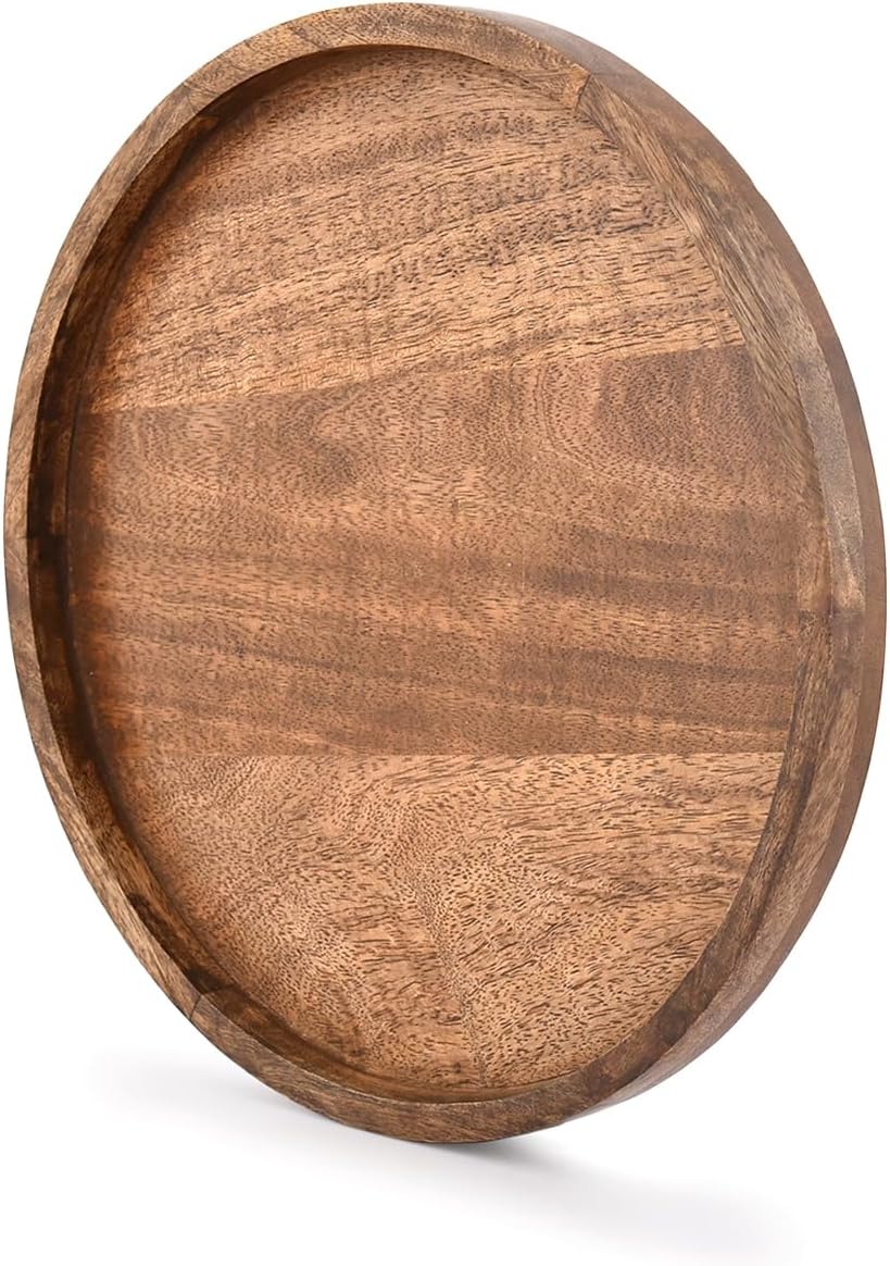 EDHAS Round Wooden Decorative Candle Holder Tray for Coffee Table Centerpieces Modern Farmhouse Home Decorations (12" x 12" x 1")