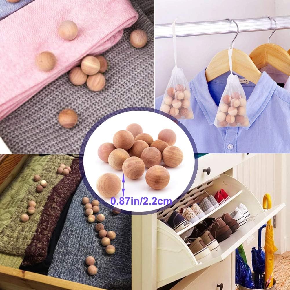 Cedar Balls for Closets and Drawers, Red Cedar Balls for Clothes Storage 60PCs with 2 Satin Bags