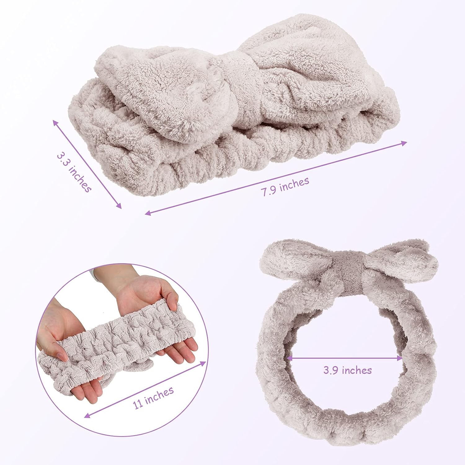 3 Pieces Towel Headbands for Women Makeup Headband for Washing Face Makeup Spa, Microfiber Bowtie Shower for Women(Pink, Light Camel, Light Coffee)