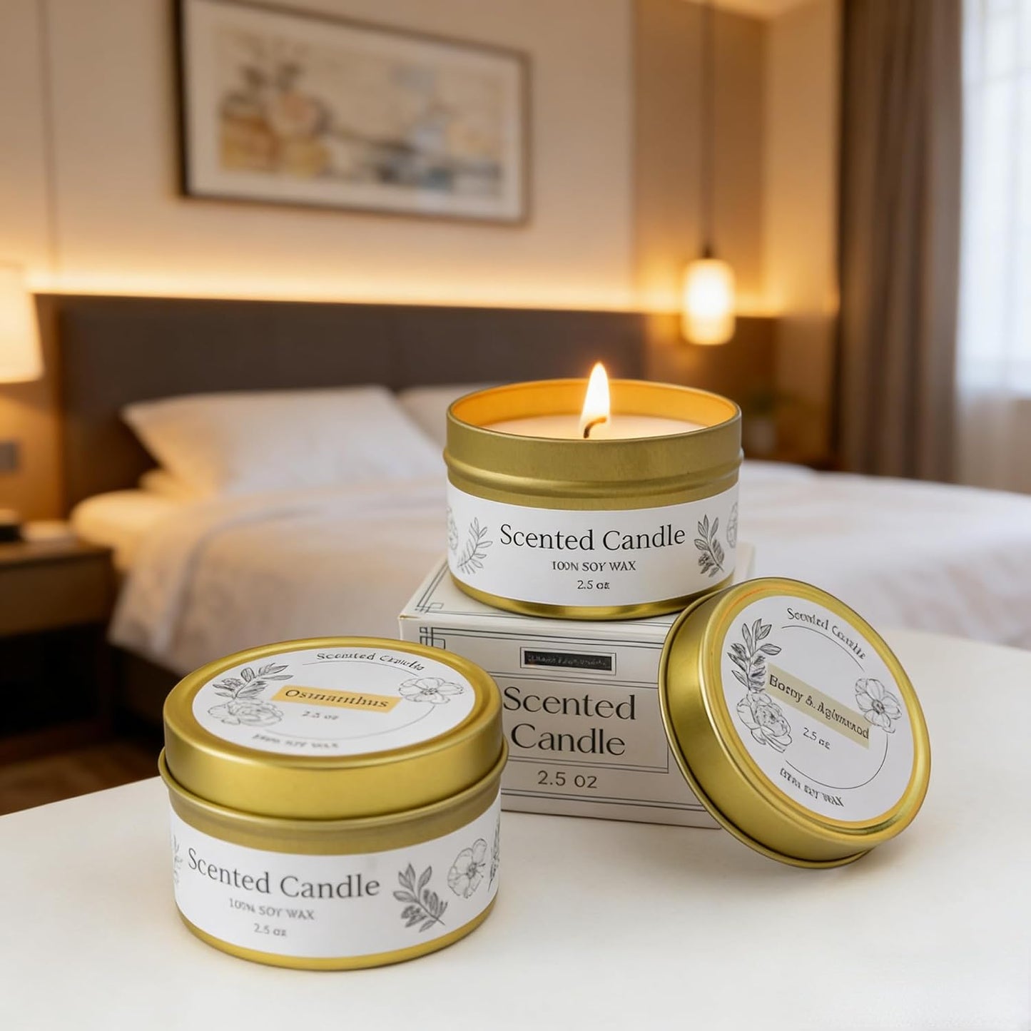 A Single Gift Box of Scented Candles with Soy Wax, offering a Premium and Atmospheric Fragrance (Vanilla)