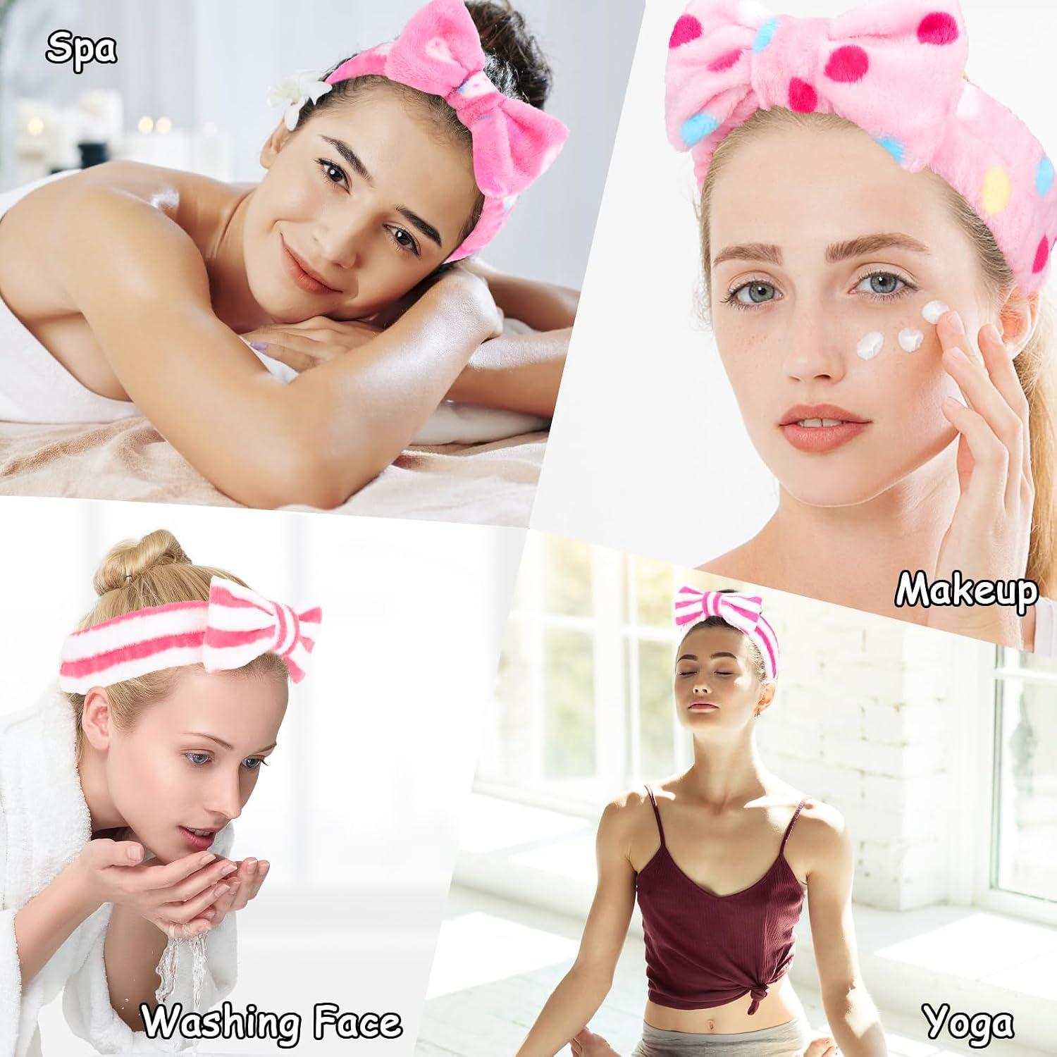 Casoty 10 Pcs Skincare Headbands, Spa Headband for Washing Face, Soft Coral Fleece Hair Bands for Makeup, Bow Headbands for Face Washing Shower Skin Care Yoga