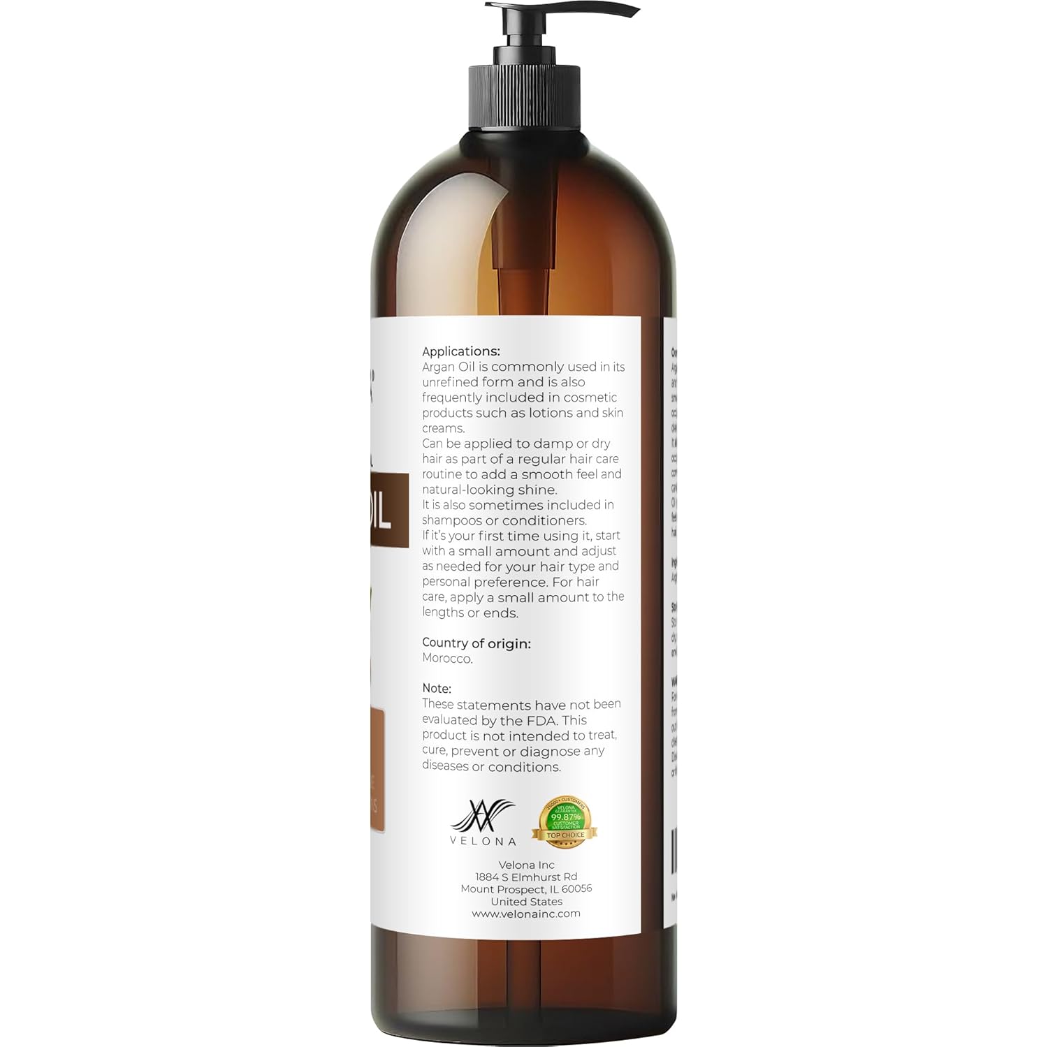 velona Argan Oil - 32 Fl Oz | 100% Pure and Natural | Morocco Oil | Skin, Body and Face Care | Nails Protector | Unrefined, Cold Pressed | Cap Kit