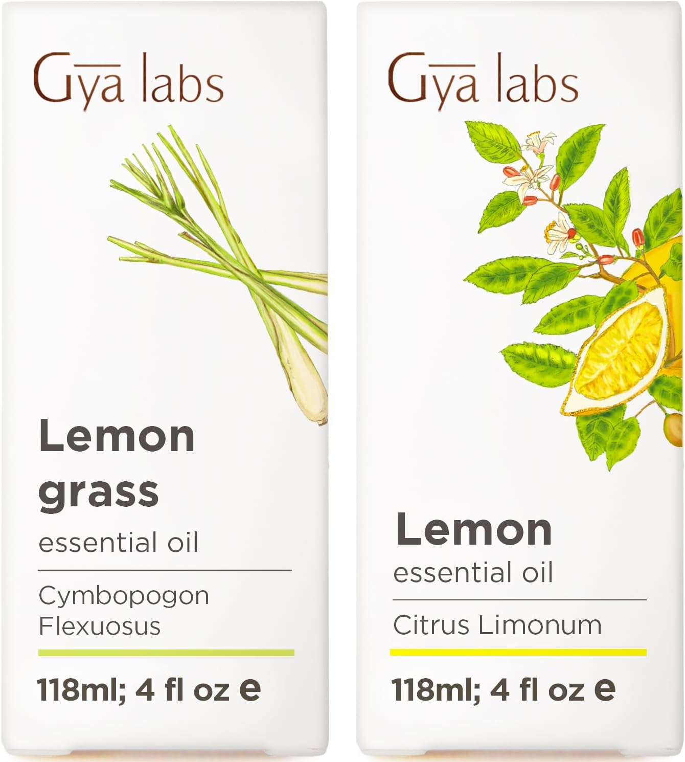 Lemongrass Essential Oil for Diffuser & Lemon Essential Oil for Diffuser Set - Aromatherapy Grade Essential Oils Set - 2x4 fl oz - Gya Labs