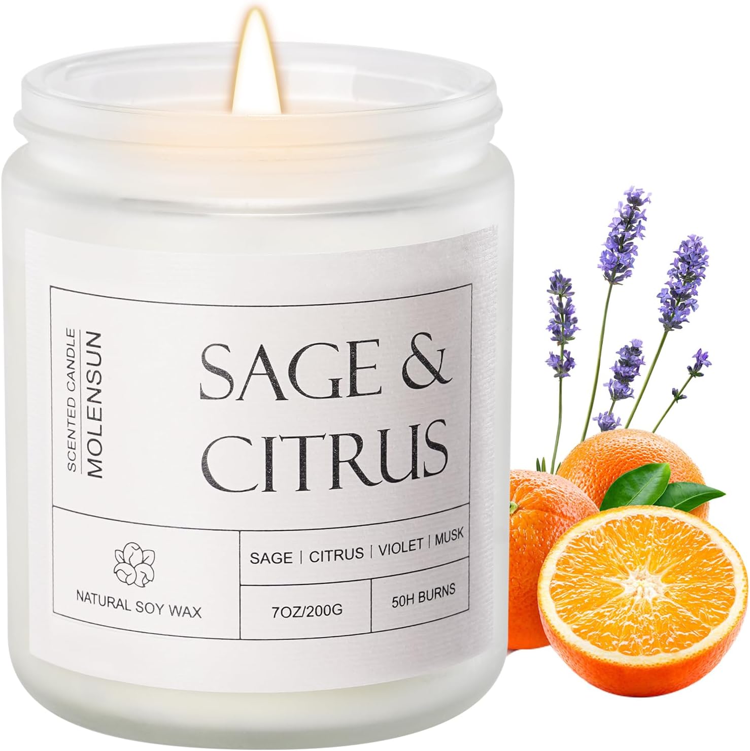 Molensun Sage & Citrus Scented Candles, Aromatherapy Jar Candle, 7 oz Long Lasting Candles, Soy Wax Candle Gift for Women