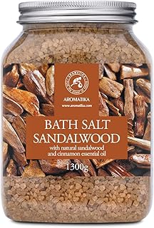 Bath Sea Salt Sandalwood 46 Oz (1300g) - Bath Salts with Sandalwood & Cinnamon Essential Oil for Bath Soak - Relaxing Bath - Muscle Relaxation - Aromatherapy Bath Salts - Sea Salt Bath