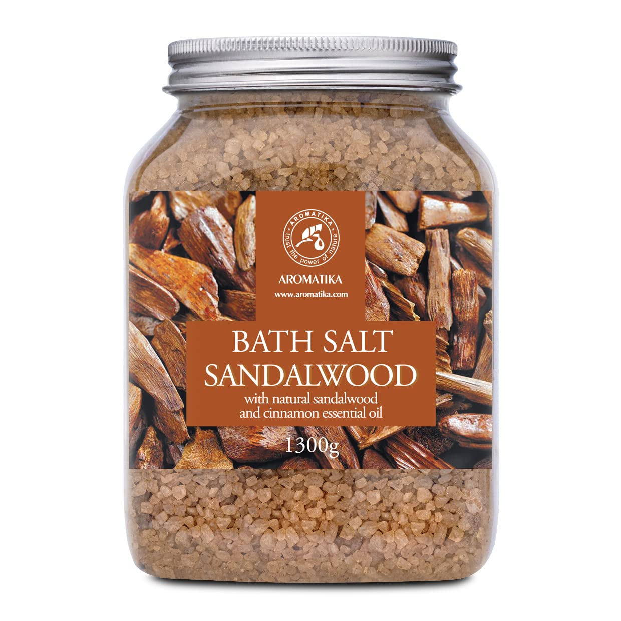 Bath Sea Salt Sandalwood 46 Oz (1300g) - Bath Salts with Sandalwood & Cinnamon Essential Oil for Bath Soak - Relaxing Bath - Muscle Relaxation - Aromatherapy Bath Salts - Sea Salt Bath