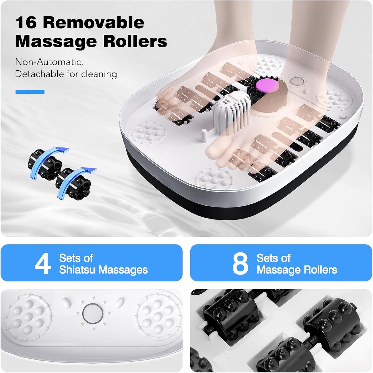 KNQZE Collapsible Foot Spa Bath with Heat & Remote Control, Bubble Massage, Temperature Control, Red Light, Timer, 16 Rollers & Pumice Stone for a Soothing Spa Experience