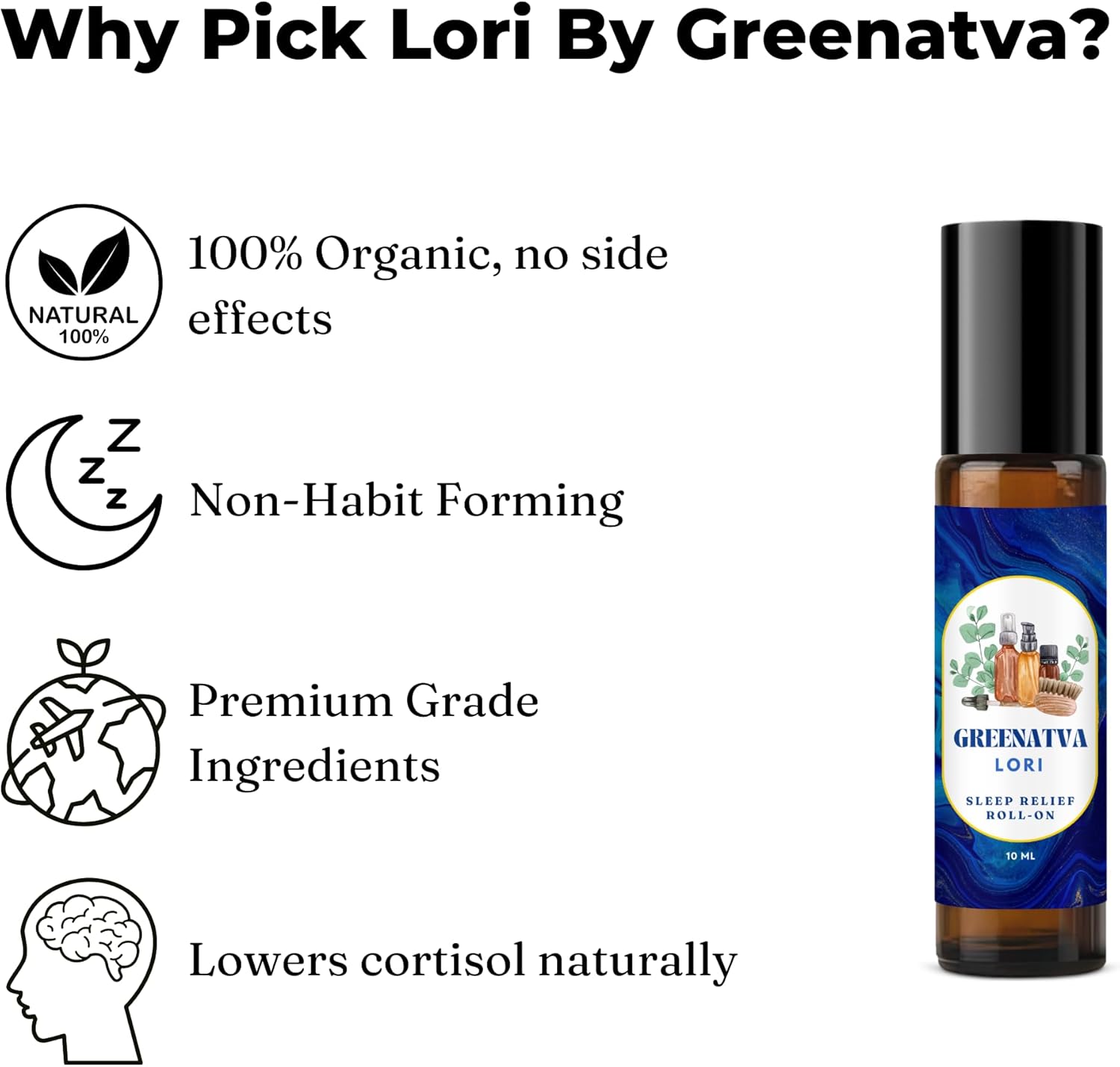 Lori by Greenatva - Natural Sleep Essential Oil Roll On - 10ml (.33 fl oz), Blend with Lavender, Eucalyptus, Chamomile 100% Pure Aromatherapy Oils, Easy to Use Roller Ball