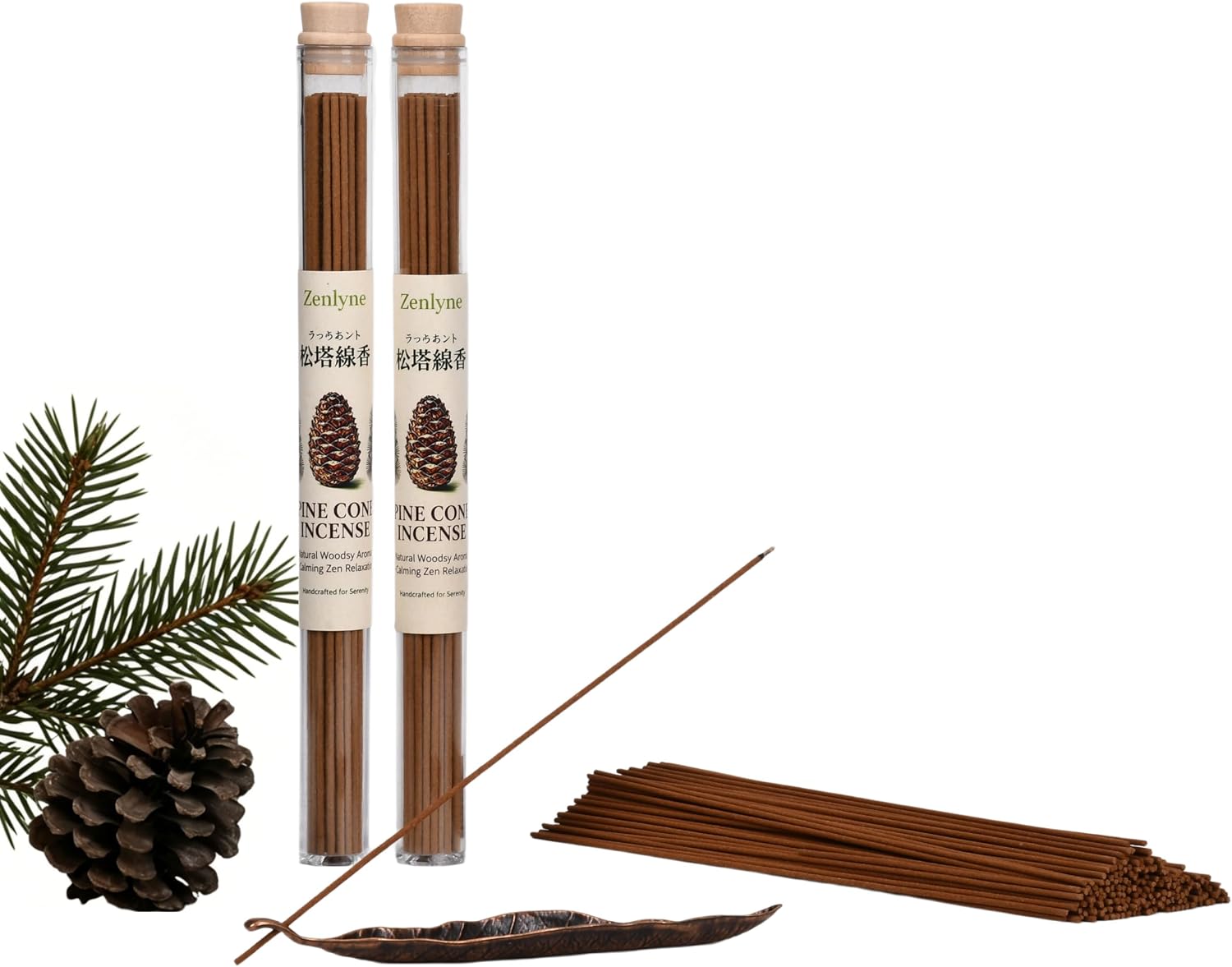 Pine Cone Incense Sticks,Natural Woodsy Aroma for Daily Aromatherapy & Meditation, Crisp Cedarwood & Forest Healing Scent, Calming Zen Relaxation, Handcrafted with Leaf Incense Holder