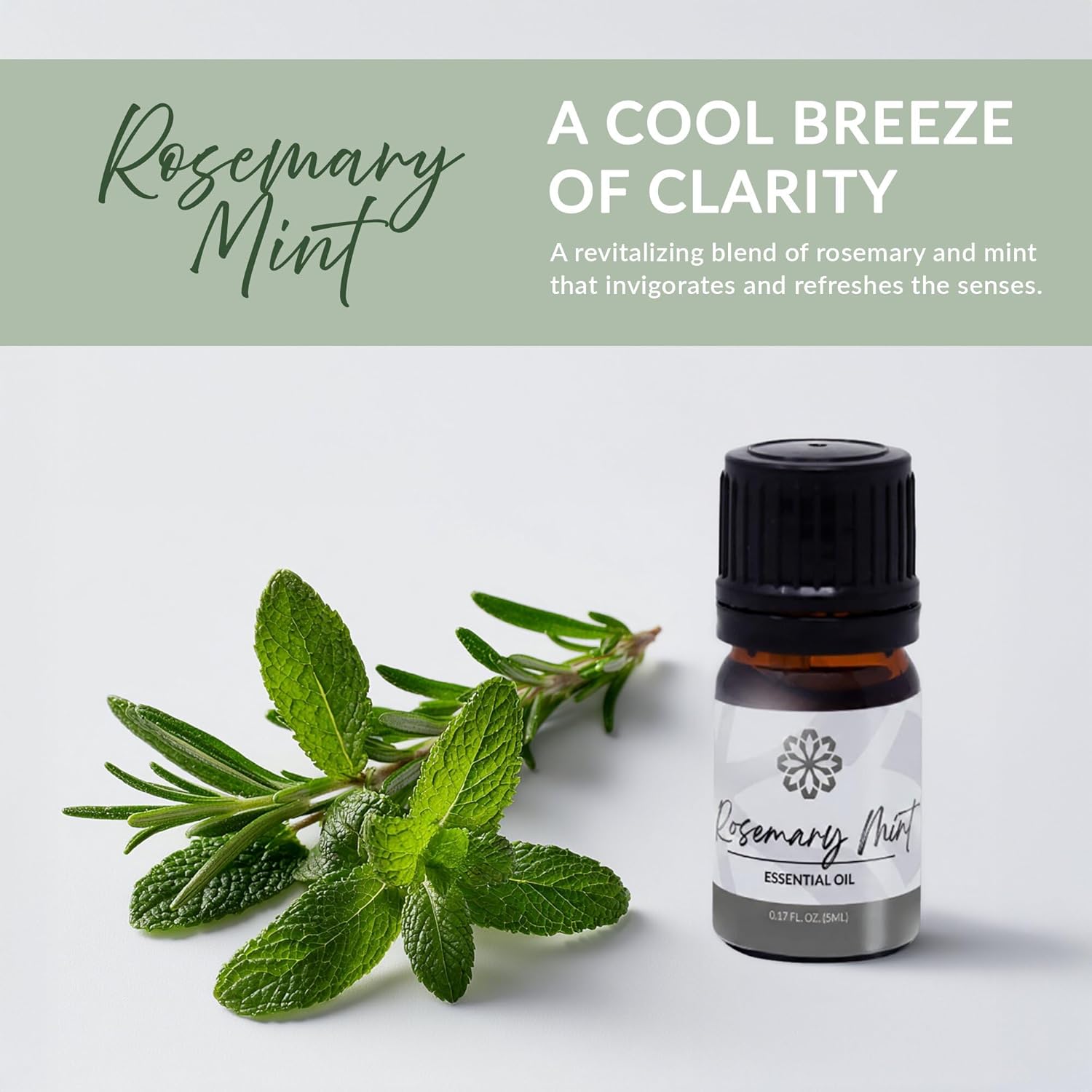 Essence Rosemary Mint Essential Oil, 5 ml | Aromatherapy Oil for Diffusers & Personal Use | Natural Fragrance for Relaxation, Clarity & Wellness | Made in USA | Herbal & Refreshing Scent