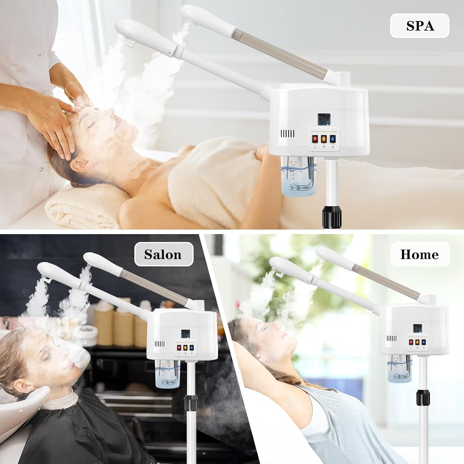 2 in 1 Hot & Cold Mist Facial Steamer, Professional Face Steamer on Wheels for Beauty Salon, Spa and Home Use