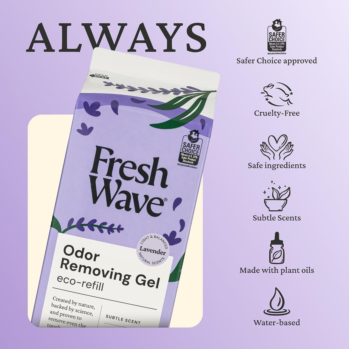 Fresh Wave Lavender Odor Removing Gel Refill, 63 oz, Every 15 oz. lasts 30-60 Days, For Cooking (Package May Vary)