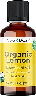 Viva Doria Lemon Essential Oil, USDA Certified, Organic Lemon Oil, 100% Pure, Natural Essential Oil, Undiluted, for Aromatherapy | Food Grade, 30 mL (1 Fluid Ounce)
