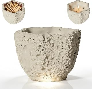 Match Holder Jar with Striker - 100+ Long Matches for Candles, Fireplaces & Decor, Textured Stone Design, All-in-One Match Storage & Striker Jar