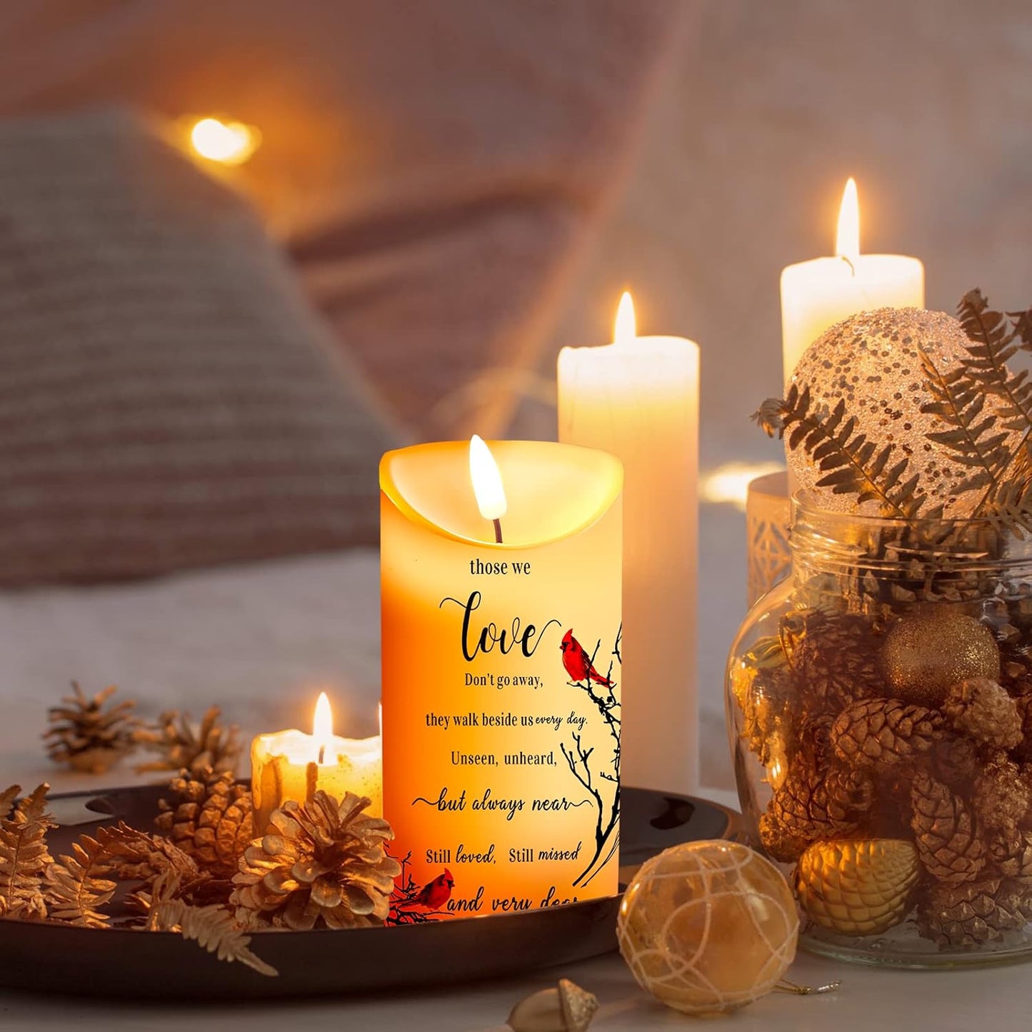Gerrii Memorial Candles Sympathy Gifts LED Flameless Cardinal Bereavement Candles for Loss of Loved One Sympathy Cardinal Gifts Battery Candle for Prayers(Simple Style)
