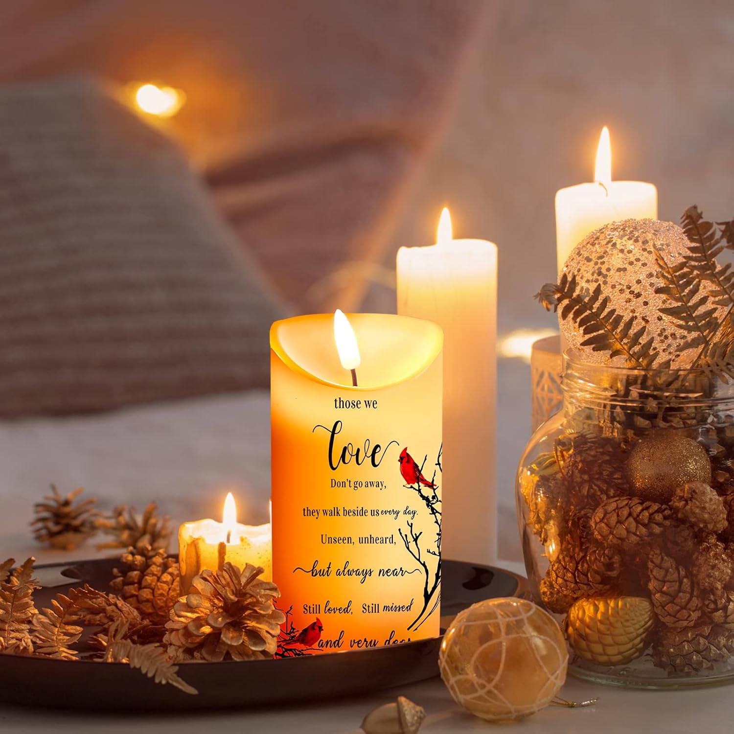 Gerrii Memorial Candles Sympathy Gifts LED Flameless Cardinal Bereavement Candles for Loss of Loved One Sympathy Cardinal Gifts Battery Candle for Prayers(Simple Style)