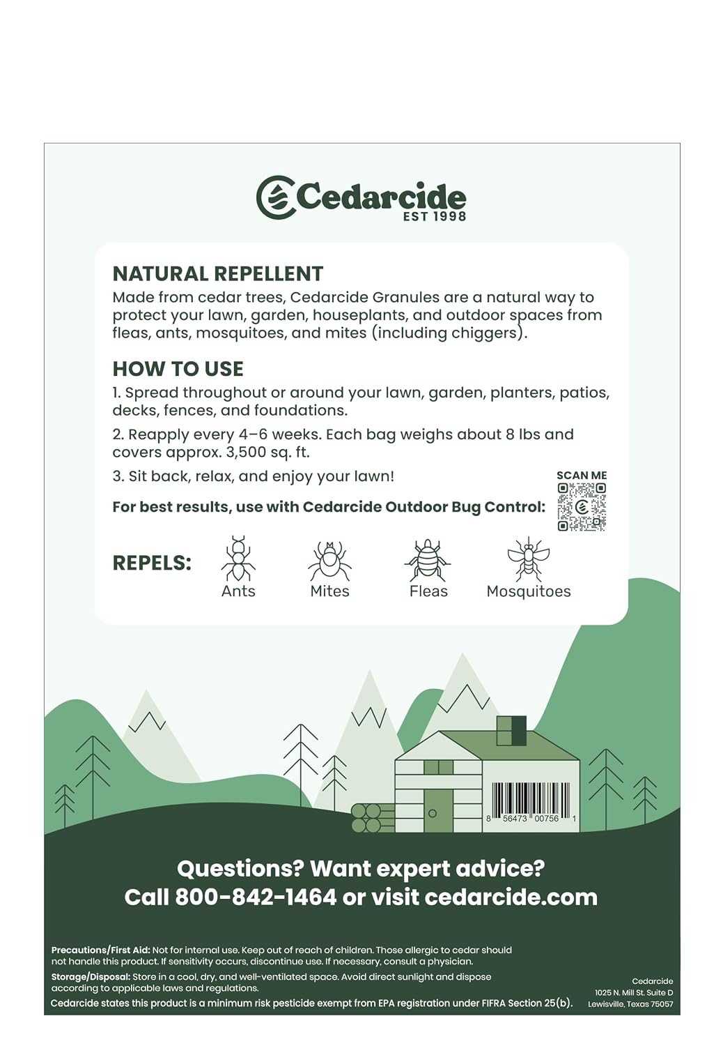 Cedarcide Original Cedar Granules – Cedar Chips for Home & Garden | Repels Ants, Aphids, Spiders, Mosquitos | Smells Great & Easy to Use | 1 Bag (8 lbs)