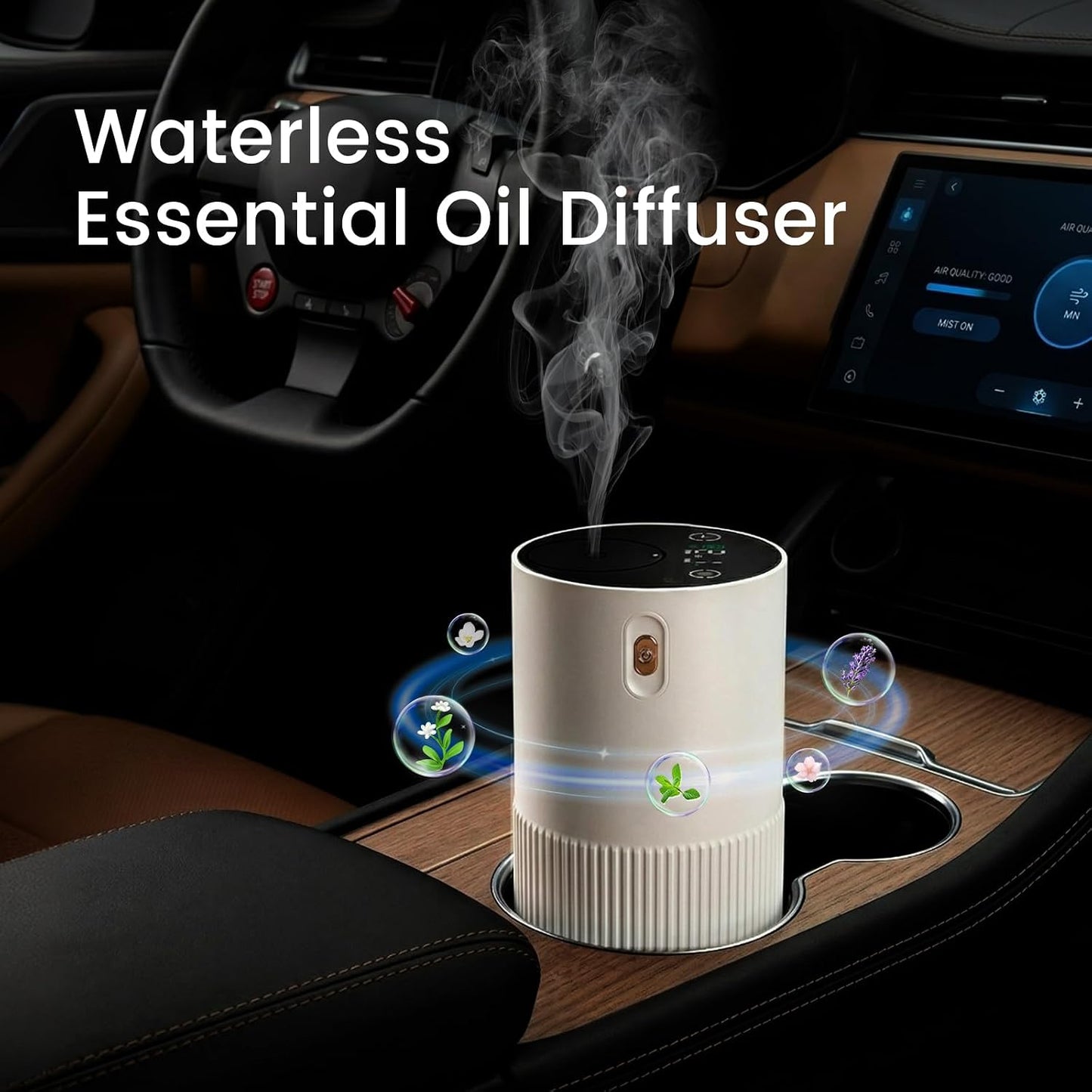 Waterless Diffuser for Essential Oil, Aluminum Alloy & Fabric, 0.33 Fl Oz/ 10mL, Cold Air Waterless Diffusers, Scent Diffuser with Timer & 4 Mist Levels for Home, Room, Car, Office - Whine