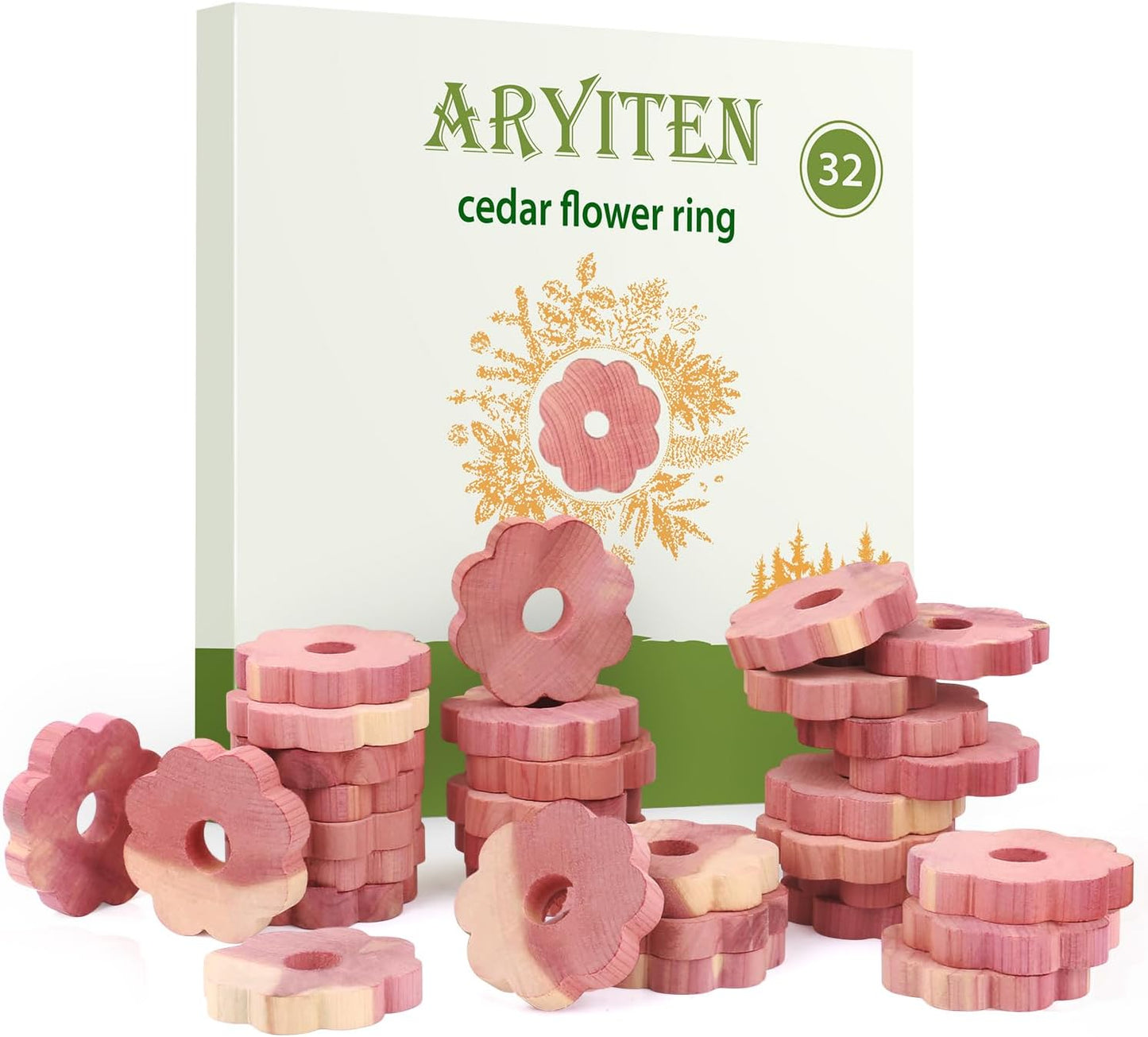 Aryiten Cedar Blocks for Clothes Storage, 32 Pack Cedar Rings, Aromatic Scent Cedar Planks for Clothes Storage Closets Clothes Hangers and Drawers Freshener Protection & Control