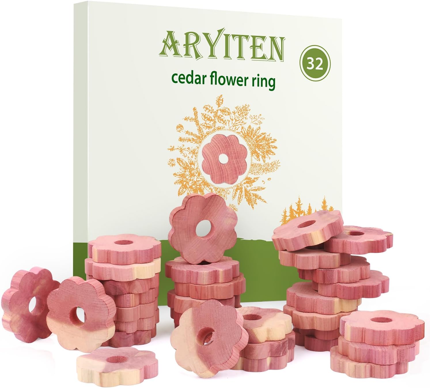 Aryiten Cedar Blocks for Clothes Storage, 32 Pack Cedar Rings, Aromatic Scent Cedar Planks for Clothes Storage Closets Clothes Hangers and Drawers Freshener Protection & Control