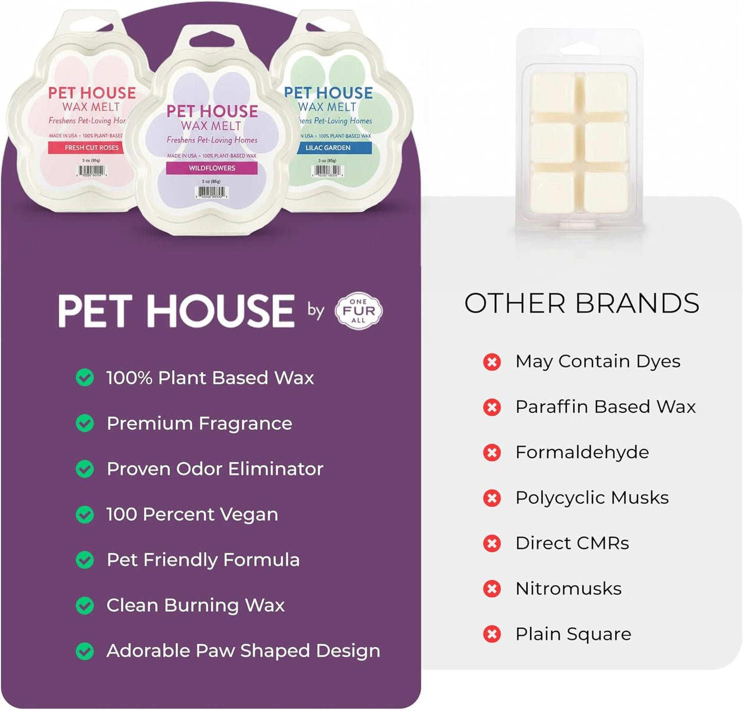 One Fur All Pet House Scented Wax Melts, Natural, Plant Based Soy Wax Melts for Pet Odor, Long Lasting Fragrance for Fresh Smelling Homes, Winter Fig