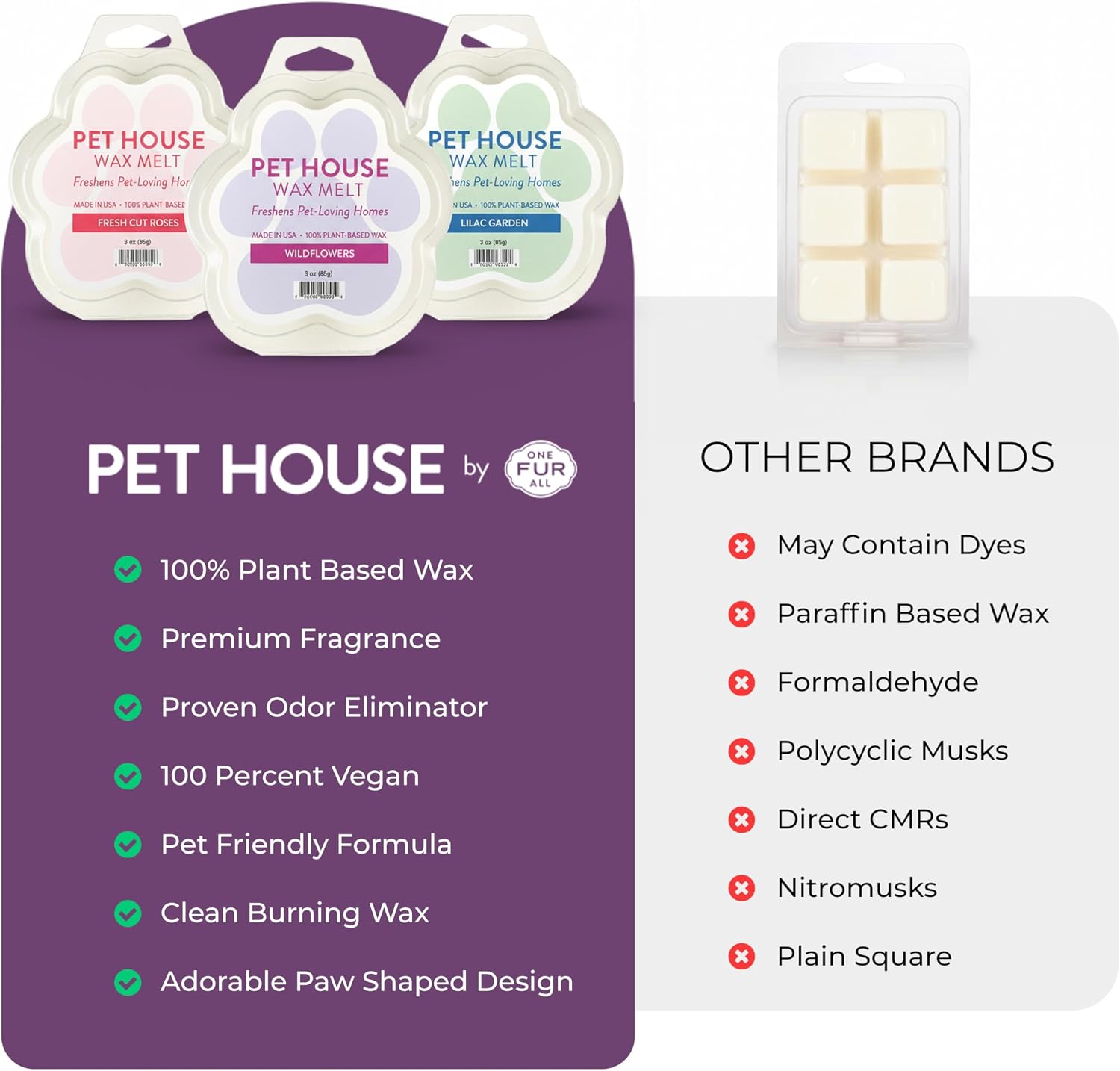 One Fur All Pet House Scented Wax Melts, Natural, Plant Based Soy Wax Melts for Pet Odor, Long Lasting Fragrance for Fresh Smelling Homes, Winter Fig