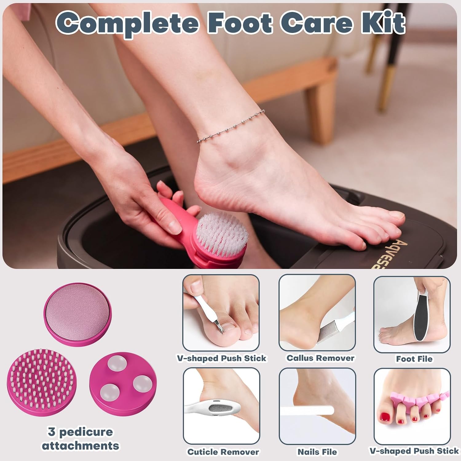 Collapsible Foot Bath, Foot Spa Bath Massager with Heat, Bubble, Remote Control, Temperature Control, 3 Pedicure Attachments, Feet Soaking Tub for Stress Relief (Matte Grey)