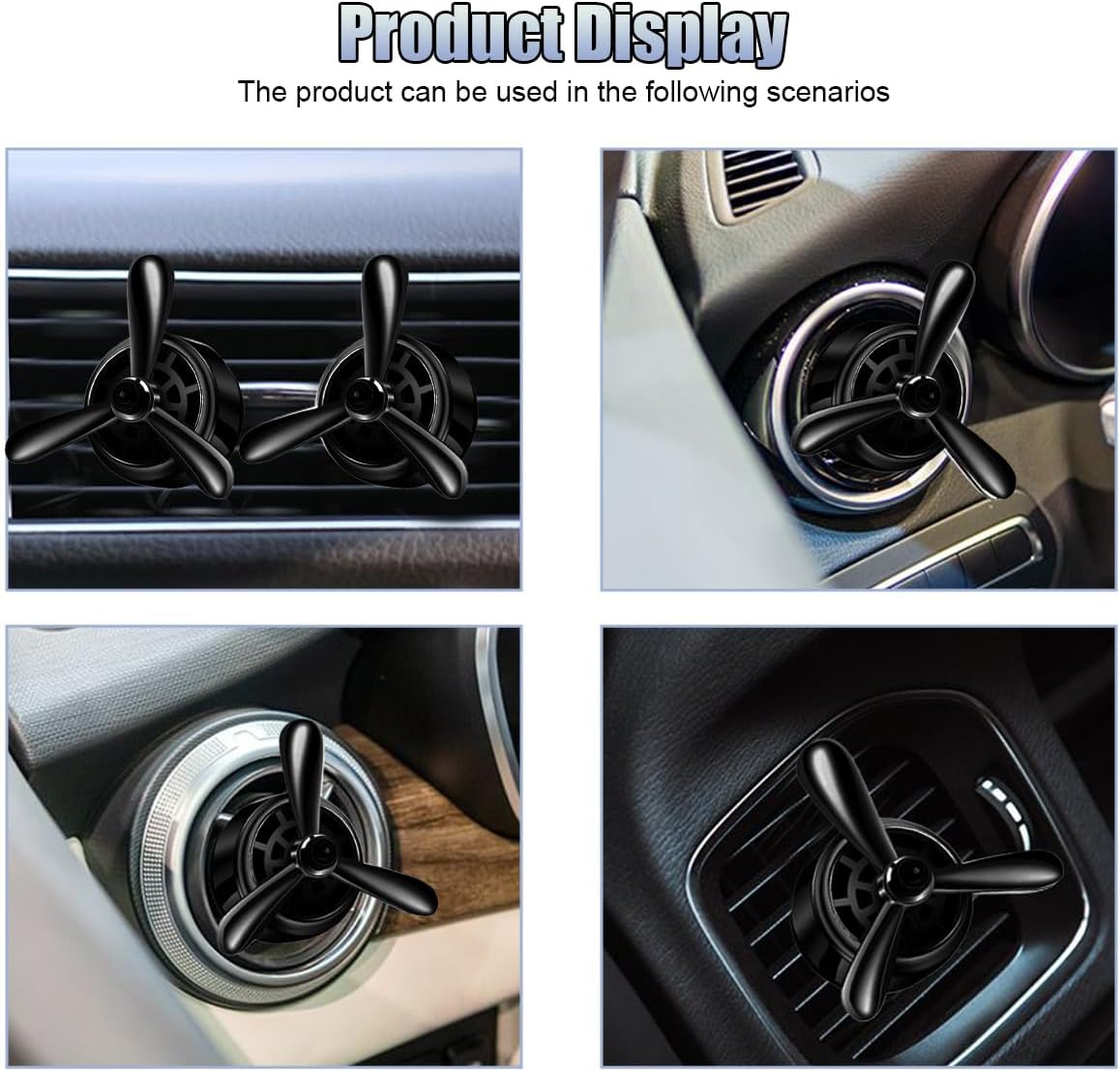 Car Air Condition Outlet Clip, Stylish Propeller Dashboard Air Vent Trim Clips, Air-Driven Diffuser, Creative Automotive Interior Decoration Accessories for Women Men (Black, 1PC)