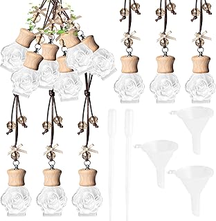6 Pack Leak-Proof Hanging Car Diffuser - 8ml Refillable Empty Bottles with Wood Caps, 3 Funnels & 2 Droppers - Essential Oil Air Freshener for Car, Home or Office (6, Camellia)